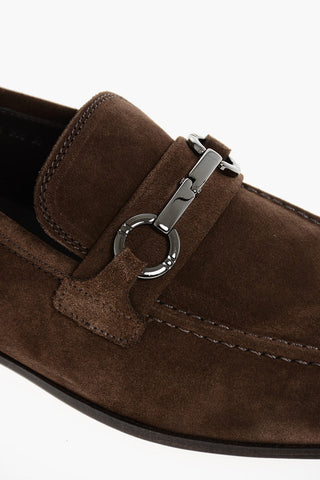 Mocassini Bit In Suede Con Suola In Cuoio