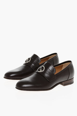 Leather Loafers With Interlocking Logo