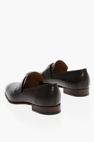 Leather Loafers With Interlocking Logo