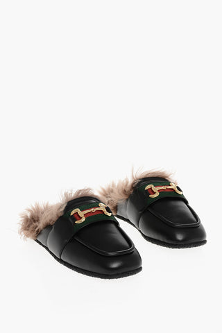 Leather Mules With Shearling Padding