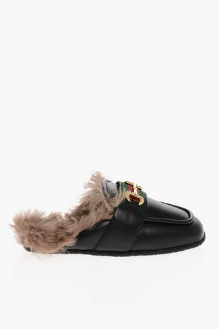 Leather Mules With Shearling Padding
