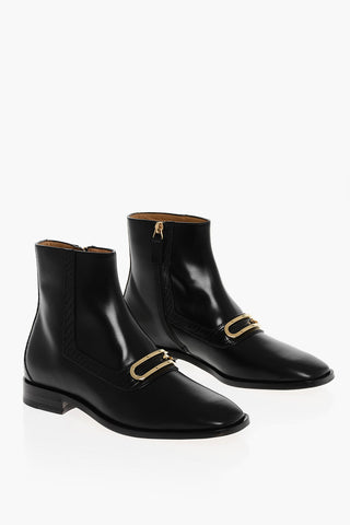 Leather Ankle Boots with Logo Monogram