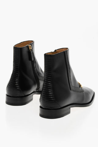 Leather Ankle Boots with Logo Monogram
