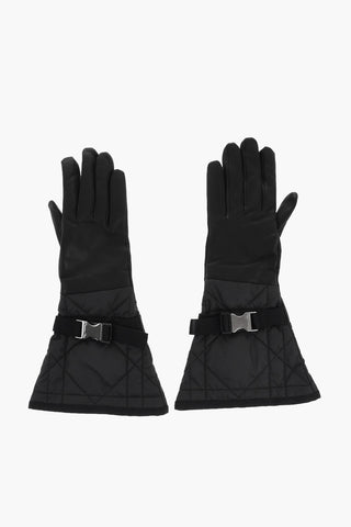 Guanti in Pelle e Nylon a tinta Unita