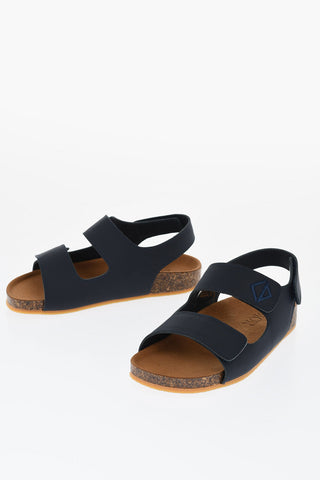 Solid Color Leather Sandals with Velcro Closure