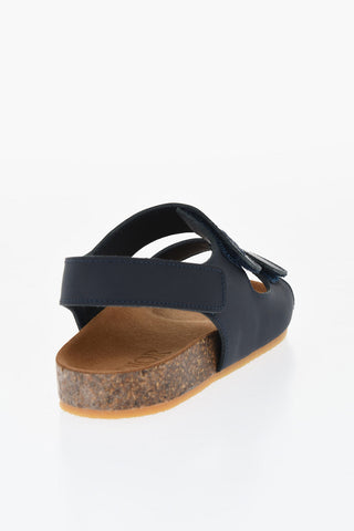 Solid Color Leather Sandals with Velcro Closure