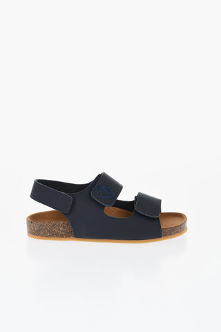 Solid Color Leather Sandals with Velcro Closure