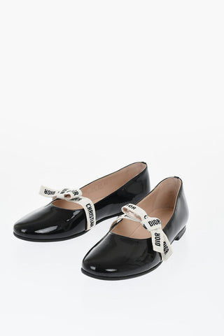 Patent Leather Mary Jane Ballet Flats with Logoed Bow
