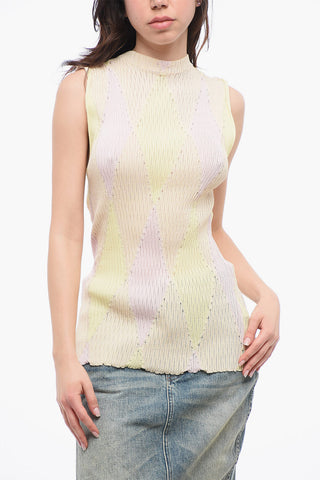 Top in Misto Seta a Costine Motivo Argyle