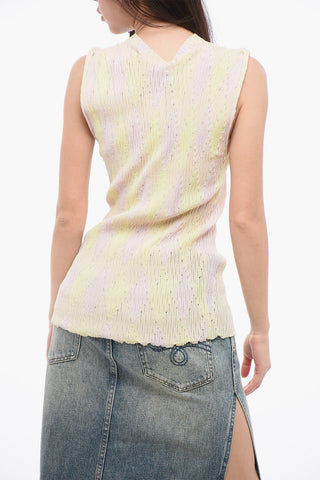 Top in Misto Seta a Costine Motivo Argyle