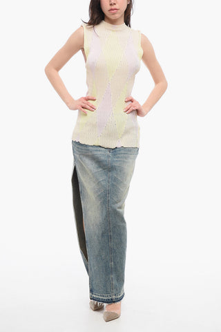 Top in Misto Seta a Costine Motivo Argyle