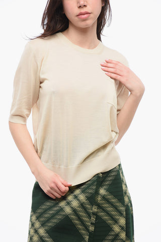 Short Sleeved Merino Wool Crewneck Sweater with Breast Pocket