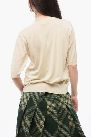 Short Sleeved Merino Wool Crewneck Sweater with Breast Pocket
