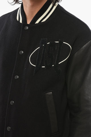 RED TAG Wool Blend L-FRANZ-PATCH Bomber with Leather Sleeves
