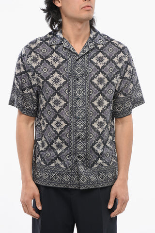 Cotton MAIOLICA Bowling Shirt with Geometric Pattern