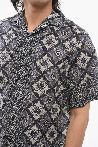 Cotton MAIOLICA Bowling Shirt with Geometric Pattern