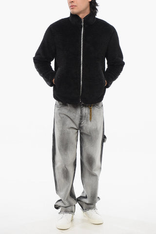 Felpa Sherpa Zip-up con Dettagli in Nylon