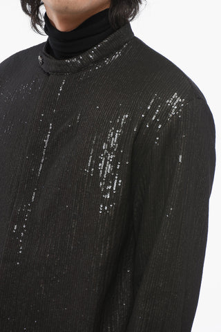 Sequined Shirt with Mandarin Collar