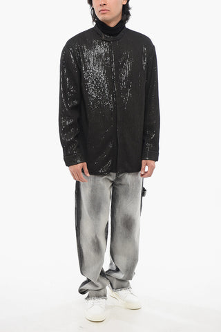 Sequined Shirt with Mandarin Collar
