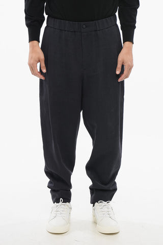 GIORGIO Single-pleated Pure Linen Pants with Elastic Waistband