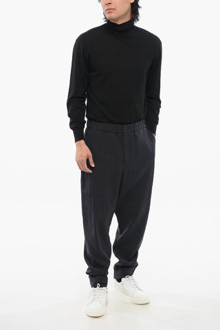 GIORGIO Single-pleated Pure Linen Pants with Elastic Waistband