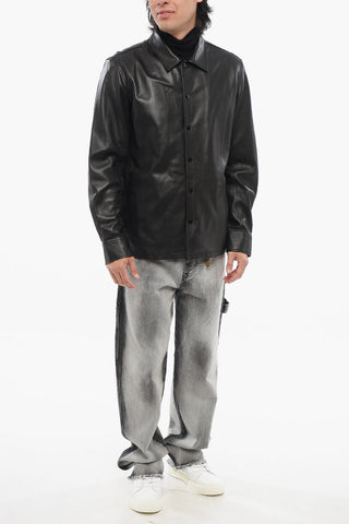 Leather Overshirt with Welt Pockets