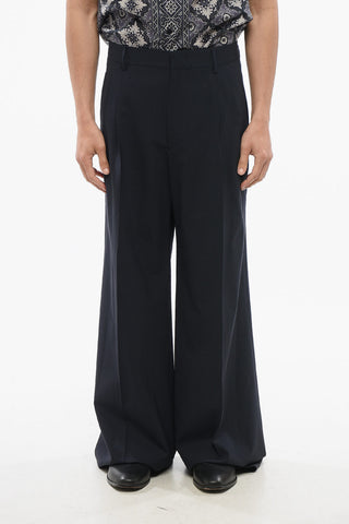 Double-pleated Wool Blend Pants with Belt Loops