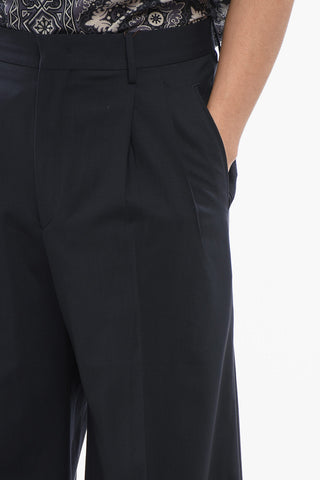 Double-pleated Wool Blend Pants with Belt Loops