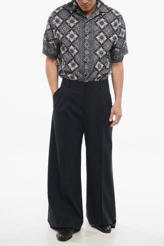 Double-pleated Wool Blend Pants with Belt Loops
