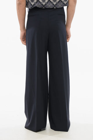 Double-pleated Wool Blend Pants with Belt Loops