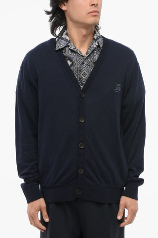 Cashmere Blend Cardigan with Embroidered Logo