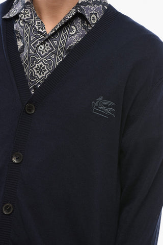 Cardigan in Misto Cashmere con Logo Ricamato
