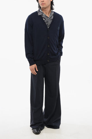 Cardigan in Misto Cashmere con Logo Ricamato