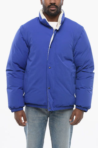 Nylon Puffer Jacket with Embroidered Logo and Removable Sleeves