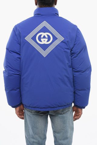 Nylon Puffer Jacket with Embroidered Logo and Removable Sleeves
