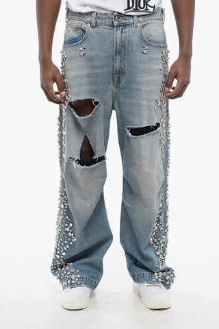Distressed Jeans Embellished with Jewels 27cm