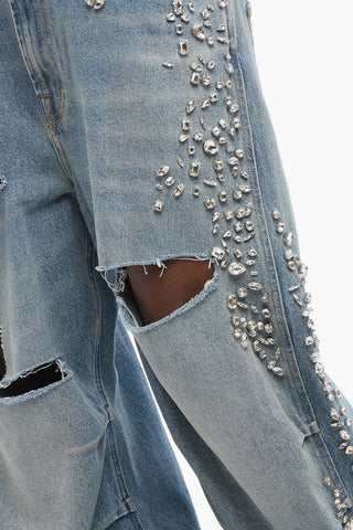 Distressed Jeans Embellished with Jewels 27cm