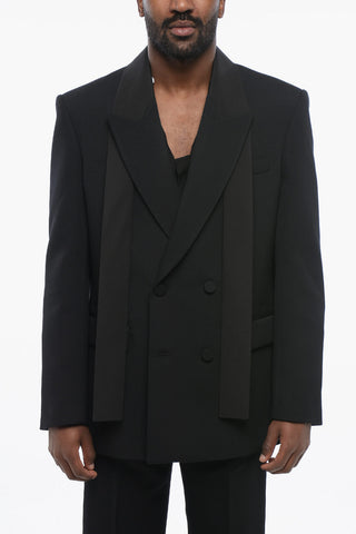Double-breasted Virgin Wool Blazer with Tie Detail