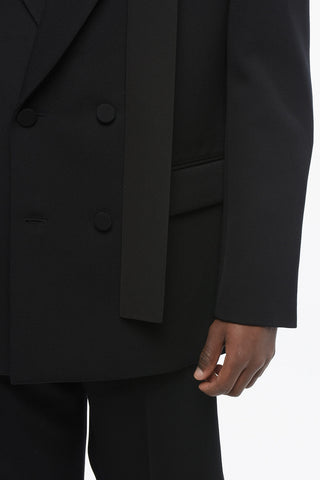 Double-breasted Virgin Wool Blazer with Tie Detail