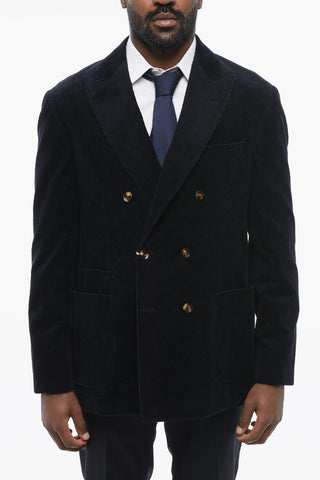 Double-breasted Corduroy Blazer with Patch Pockets