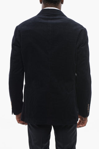 Double-breasted Corduroy Blazer with Patch Pockets