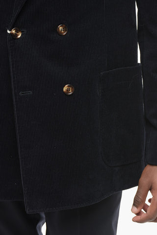 Double-breasted Corduroy Blazer with Patch Pockets