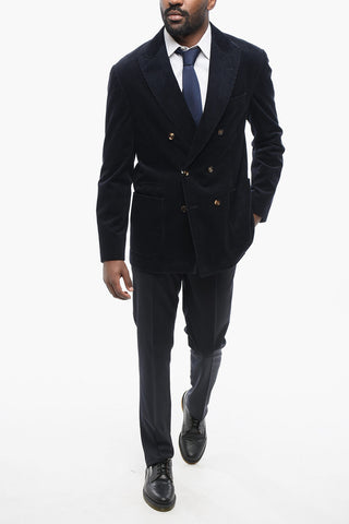 Double-breasted Corduroy Blazer with Patch Pockets