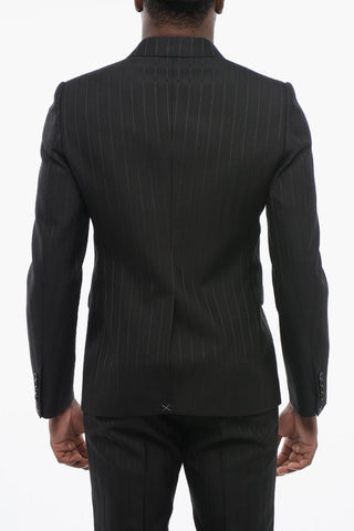 Double-breasted Pinstriped Wool Blazer with Peak Lapel