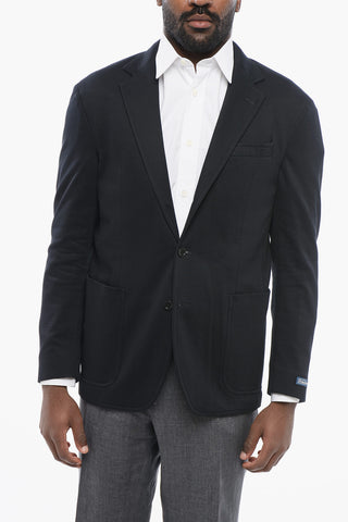 Blazer in Misto Cotone Piquet con Tasche a Toppa