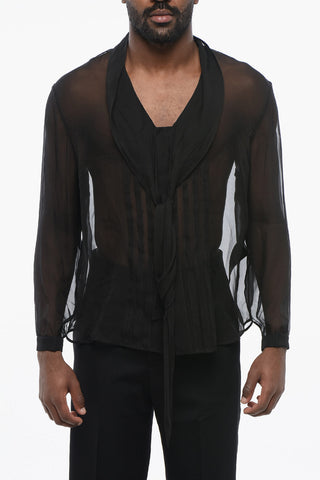 Camicia Tuxedo in Seta con Dettaglio Tie Neck