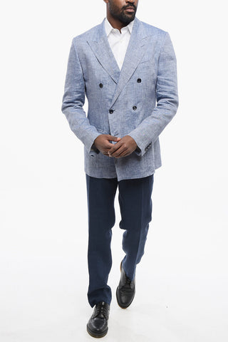 TAORMINA Double-breasted Unlined Pure Linen Blazer