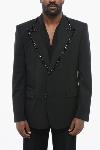 SICILIA Stretch Virgin Wool Blazer with Rhinestones