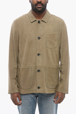 Overshirt Sahariano in Suede con Tasche a Toppa