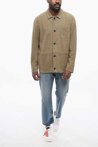 Overshirt Sahariano in Suede con Tasche a Toppa